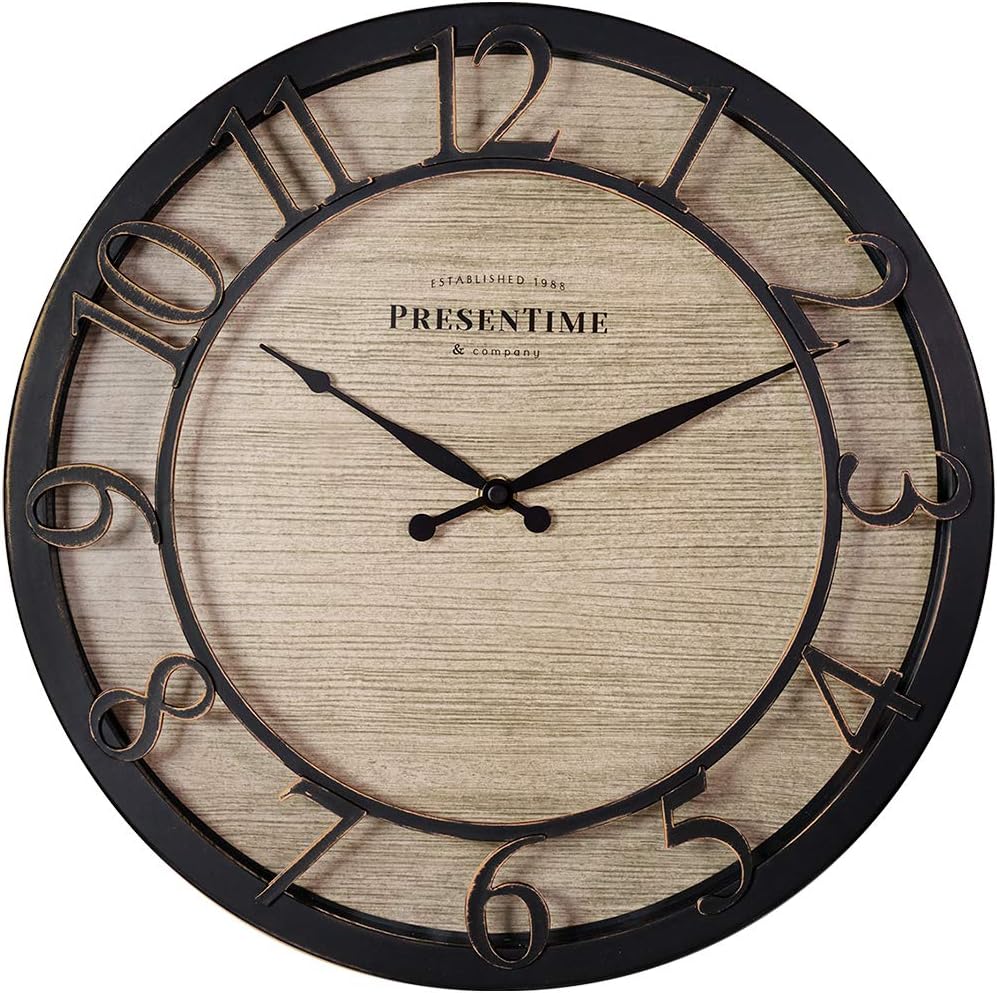 13" Farmhouse Series Wall Clock | Cottage Style, Vintage Design, Oil Rubbed Bronze, Wall Décor for Living Room, Dining Room, and Bedroom