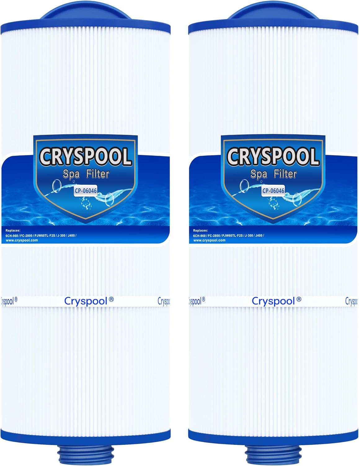 Filtro para Spa Cryspool 06046 | Compatible con J-300, J400, 6CH-960, FC-2800, PJW60TL-F2S, 6540-383 | Mango Cerrado, 60 pies², Cartucho de Repuesto | Paquete de 2