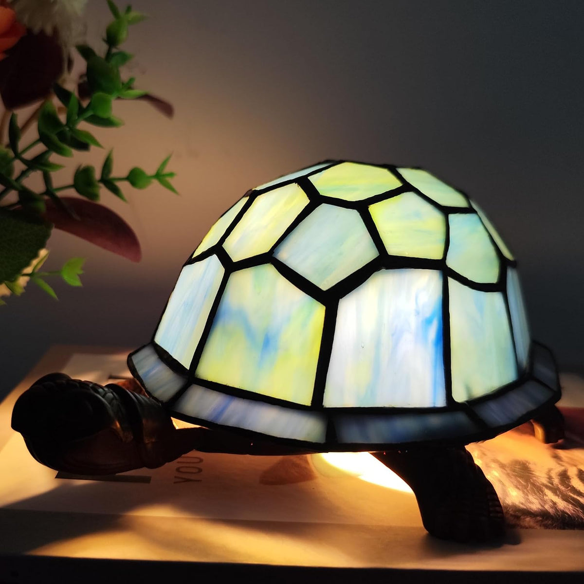 Lámpara Mesa Tiffany XPHMXP Pequeña Tortuga Vidrio Coloreado Luz Nocturna Mini Decoración Hogar Regalos Niños Niñas Bombilla LED Incluida