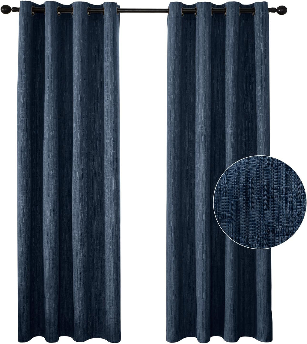 Cortinas de lino jacquard JSFLY de 244 cm de largo, 2 paneles, gruesas, de imitación de lino, con textura de arpillera y ojales, ideales para sala de estar, dormitorio o estilo rústico (52x96 azul marino).
