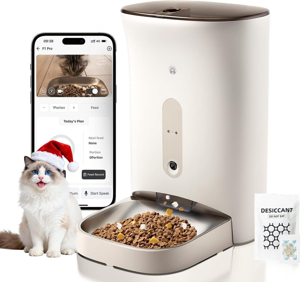 Automatic Cat Feeder with 2K HD Camera 5G WiFi App-Controlled Timed Cat Food Dispenser with Night Vision,Pet Automatic Feeders Real-Time Video&2-Way Audio, Detachable for Easy Cleaning with Desiccant