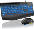 Combo de teclado y ratón con cable SABLUTE KM21Pro: retroiluminación de gran tamaño, reposamuñecas ergonómico, RGB de 6 DPI para PC/Windows. Ideal para personas mayores, estudiantes, oficina y hogar.