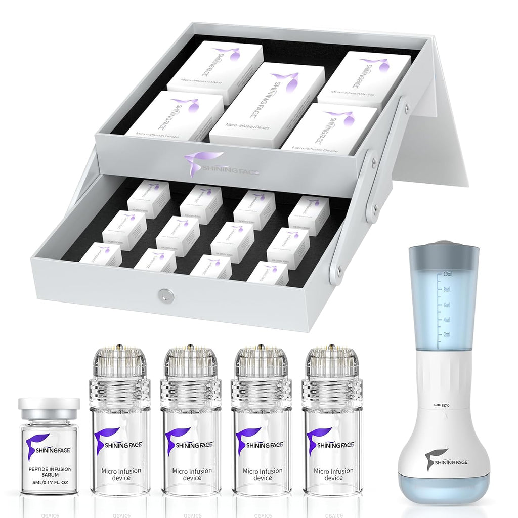 Sistema Microinfusión para Cara y Cuello Kit Microinfusión Deja Piel Firme Suave Sello Facial 0.25mm Colágeno y Ácido Hialurónico Suero para Brillo en Casa Anti-envejecimiento Suministro 3 Meses