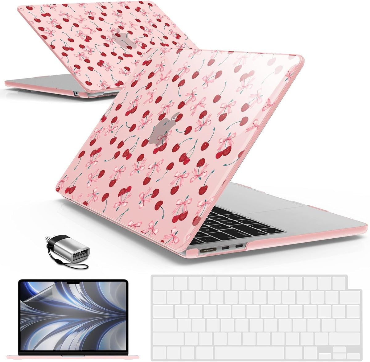 Funda IBENZER compatible con MacBook Air de 13 pulgadas M5 2026 M4 2025 M3 M2 2024-2022 A3449 A3240 A3113 A2681, carcasa rígida y protector de teclado con protector de pantalla tipo C para Mac air de 13,6", Cherry, KK-CHRY+2TC
