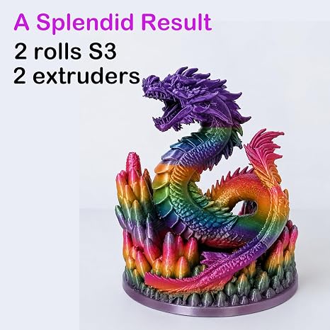Filamento de ácido poliláctico (PLA) de 1/16" (1.75 mm) para impresora 3D, seda arcoíris de caramelo S3, multicolor, peso neto de 2.2 lbs (1 kg), precisión +/-0.05 mm