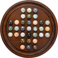 Juego de solitario, tablero de madera maciza de 12,7 pulgadas con 33 bolas de mármol natural, juego de solitario de lujo, juego de mesa de estrategia para un jugador y juegos inteligentes. 