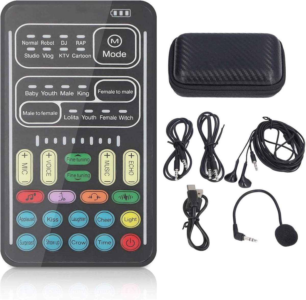 I9 Set Cambiador de Voz | Mini Sound Board Portatil con 8 Sonidos para Transmision en Vivo, iOS y Android