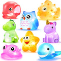 Juguetes de baño, 8 piezas de juguetes de animales de goma flotantes que se iluminan, luz intermitente que cambia de color en el agua, bebés, infantes, niños, niños pequeños, preescolar, bañera, baño