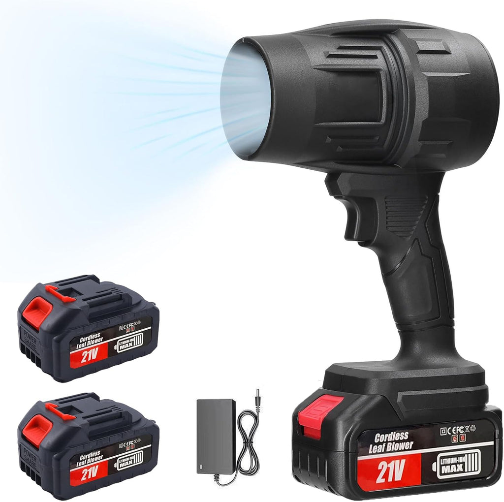 Soplador de hojas inalámbrico con batería y cargador, soplador de hojas portátil de 400.000 RPM con 2 baterías de 4,0 Ah, soplador de hojas ligero para limpieza de patios, cuidado del césped, hojas y polvo.