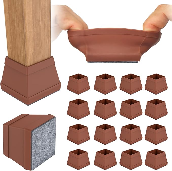 16 protectores cuadrados para patas de silla, fundas de silicona para patas de silla, protectores de patas de muebles con fieltro, almohadilla móvil para patas de mesa, protege el suelo de arañazos.