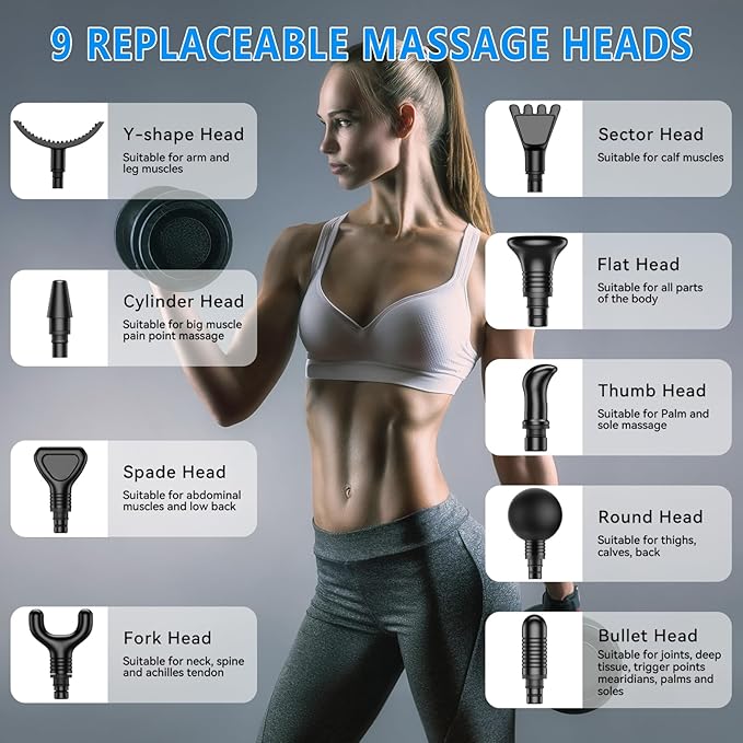 APHERMA Massage Gun – Pistola de Masaje Muscular Profundo 30 Velocidades 9 Cabezales