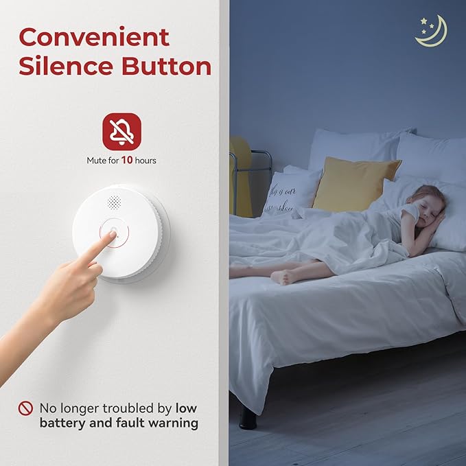 Siterlink Detectores de humo interconectados cableados, alarma de humo fotoeléctrica con batería de reserva de 9 V, botón de prueba/silencio, alarma de incendio con cable duro para el hogar, detector de humo con certificación UL GS562A