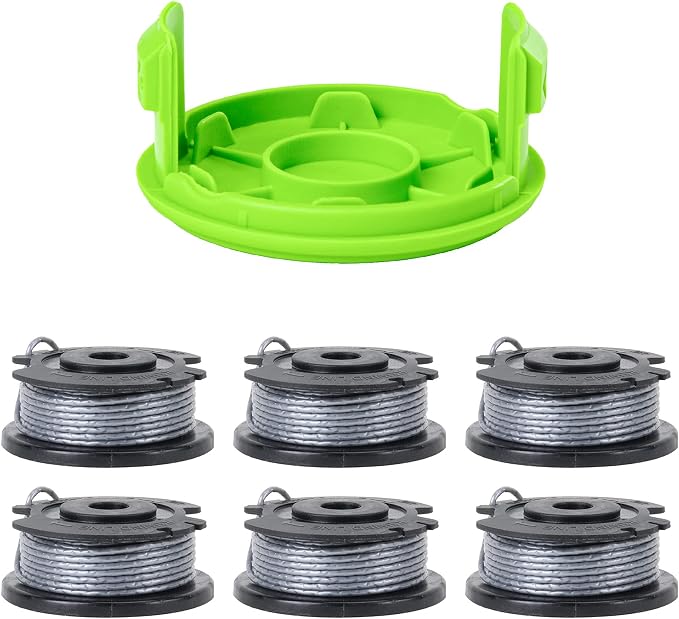 Greenworks - Carretes de Recortadora de Cuerda Alimentación Automática | Pack 6 + Cubierta de Repuesto