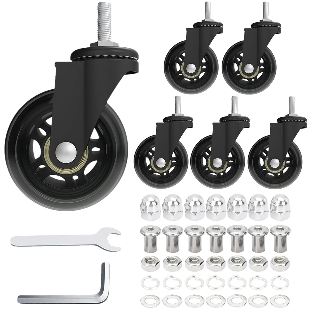 AVGGO Ruedas Giratorias para Camilla de Mecanico Set de 6 | Rodillos de Goma 2.5 pulgadas Servicio Pesado 360 Grados Silenciosas