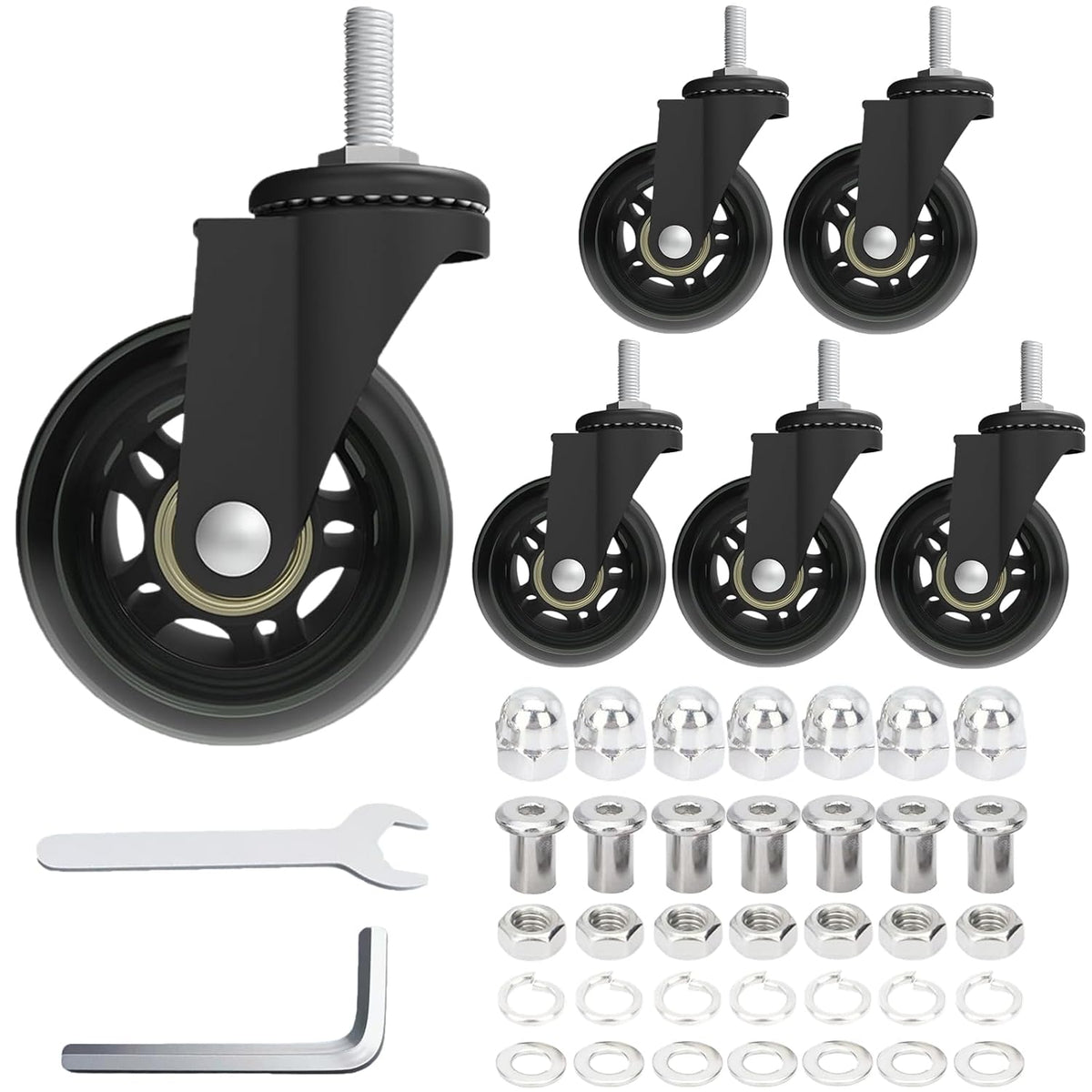 AVGGO Ruedas Giratorias para Camilla de Mecanico Set de 6 | Rodillos de Goma 2.5 pulgadas Servicio Pesado 360 Grados Silenciosas