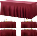 Paquete de 4 manteles de spandex burdeos Htper para mesas rectangulares de 1,80 m, mantel ajustable sin arrugas. Manteles elásticos granates de 1,80 m con falda para bodas, fiestas de cumpleaños, banquetes y baby showers.