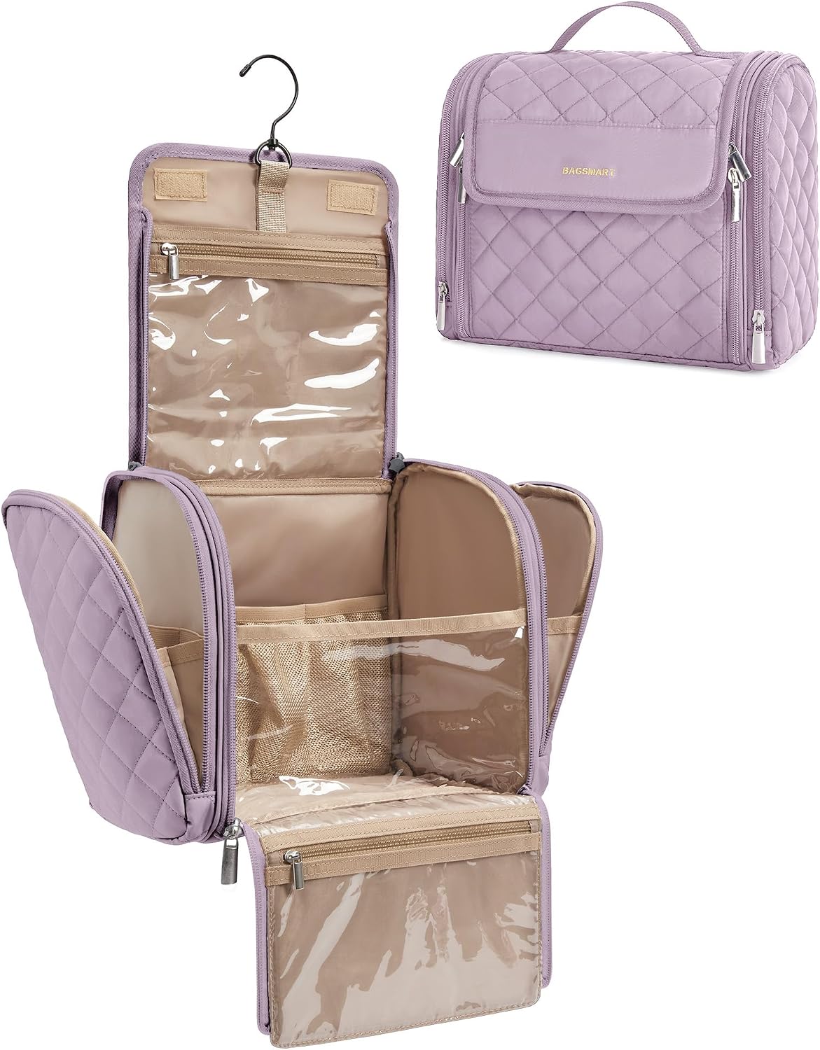 Neceser de Viaje BAGSMART | Bolsa de Aseo de Gran Capacidad para Mujer con Gancho Colgante | Resistente al Agua con Asa para Accesorios y Brochas