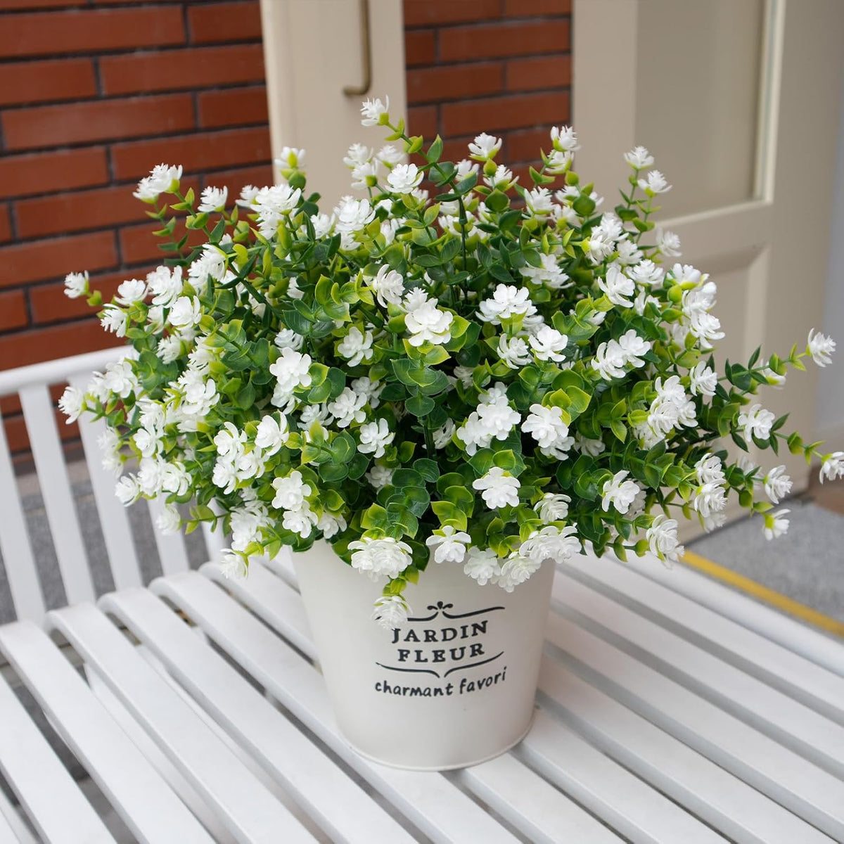 Flores Artificiales VDVST para Exteriores, 12 Manojos Resistentes UV, Flores Plásticas Duraderas para Macetas, Jardín, Porche, Decoración Patio, Blanco