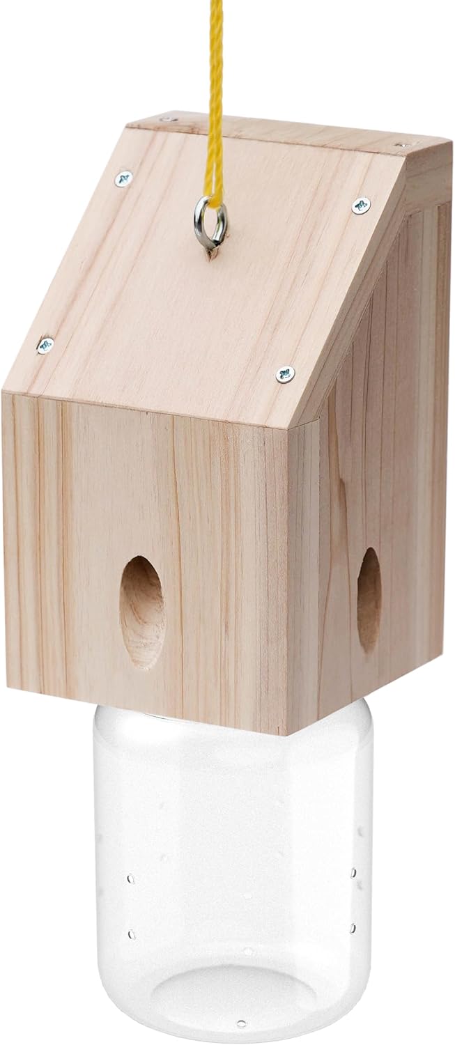 Trampa para Abejas Carpinteras de Madera – Colgante Estilo Cobertizo con Recipiente Extraíble para Exteriores | 1 Unidad