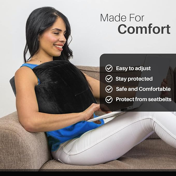 Almohada posmastectomía, almohada de protección de pecho poscirugía para cirugía de reducción de senos con bolsillos delanteros y traseros, funda lavable, color negro
