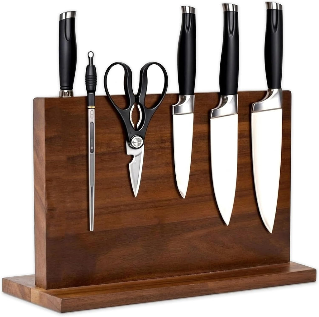 Soporte magnético de madera para cuchillos YelloIris - Soporte de doble cara con imanes reforzados para un almacenamiento multifuncional de cuchillos de cocina - Elegante, duradero y resistente (cuchillos no incluidos) - 30,5 cm x 23 cm - 1,58 kg