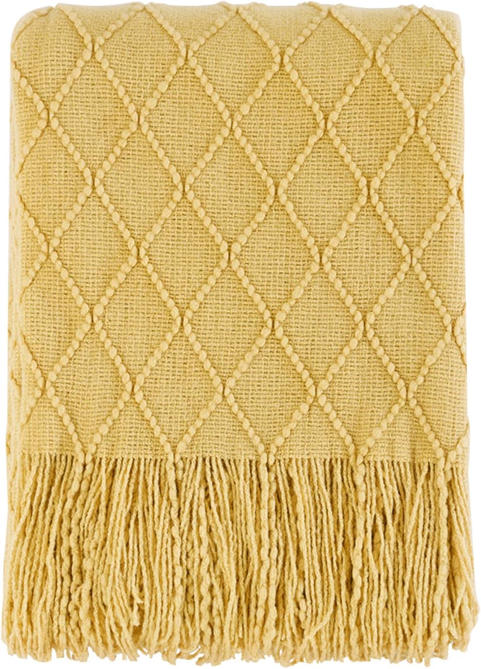 Manta decorativa BOURINA color mostaza, 50x60 pulgadas, con textura, suave y lisa, ideal para sofá o sillón.