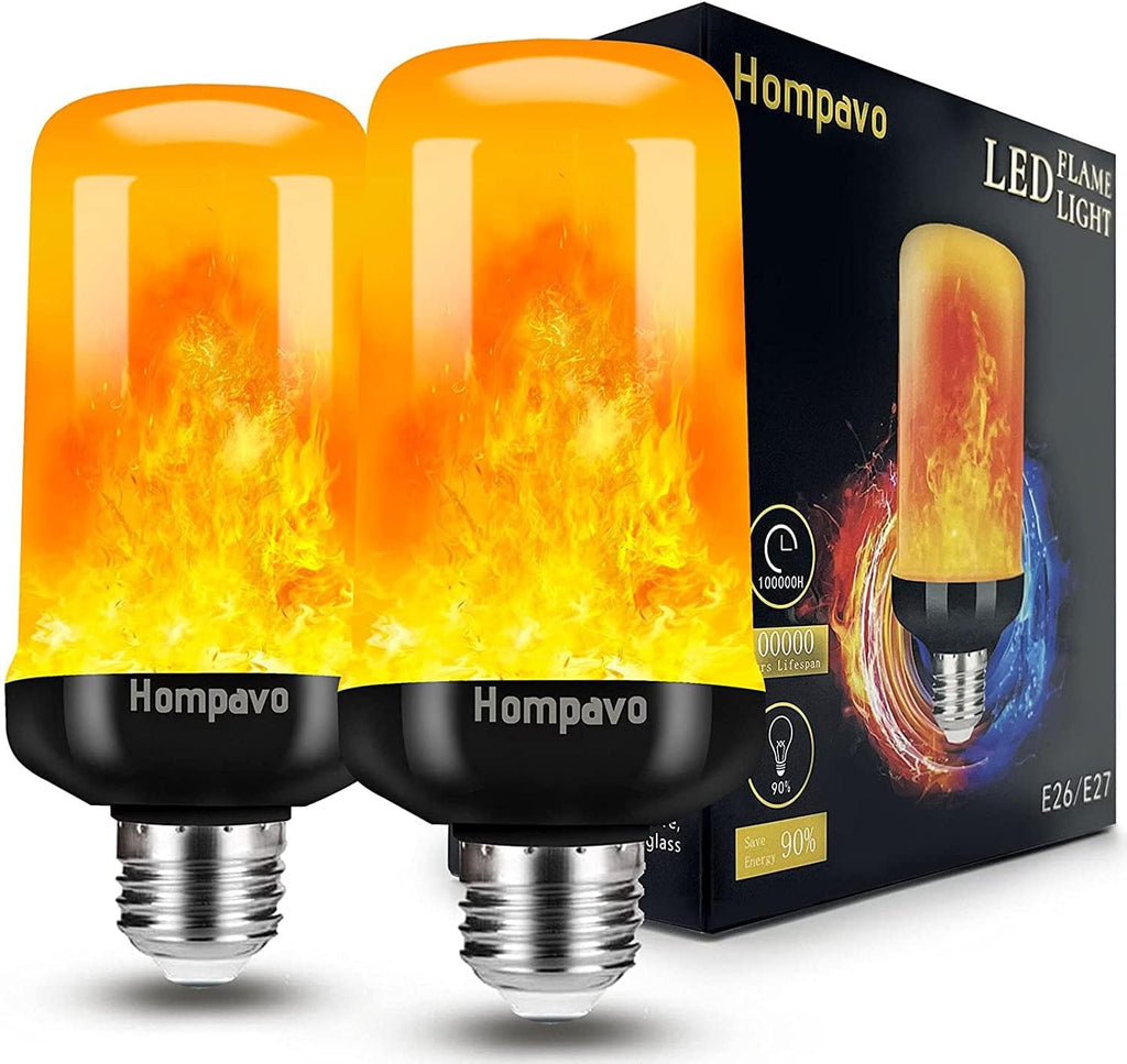 Hompavo Bombillas LED Efecto Llama 2 Piezas | 4 Modos de Parpadeo con Efecto Invertido | E26/E27 para Halloween, Navidad y Decoracion Interior/Exterior