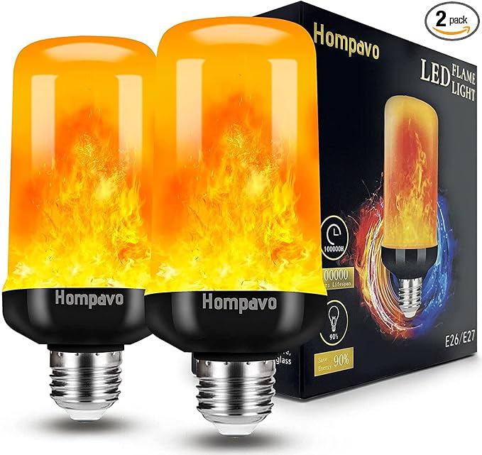 Hompavo 【Mejorado】 Bombillas LED de llama, bombillas parpadeantes de 4 modos con efecto al revés, bombilla de llama E26/E27 para Halloween, Navidad, fiesta, decoración de patio, porche, hogar