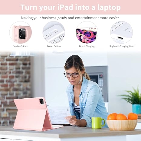 Funda con Teclado para iPad Air 11" M3/M2 y Air 5/4 Gen – Teclado Desmontable Magnético, Retroiluminación 7 Colores y Soporte para Pencil, Color Rosa