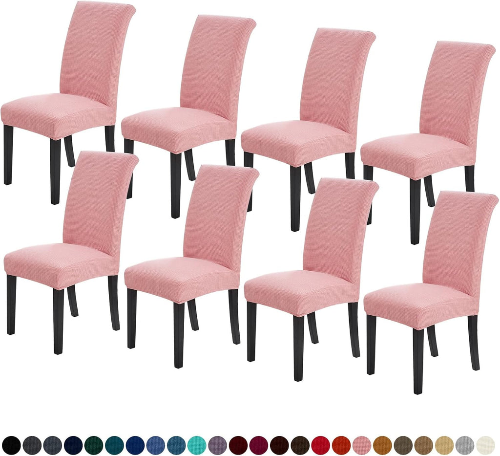 Fundas para sillas Joccun para comedor, juego de 8, fundas elásticas para sillas de comedor, protector de asiento, funda lavable para silla Parsons para el hogar, hotel, banquete (rosa empolvado, paquete de 8)