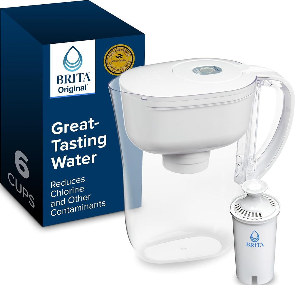 USADO-Jarra Filtradora Brita 6 Tazas | 1 Filtro Incluido, Certificada WQA y NSF/ANSI, Reduce Cloro, Cobre y Mercurio, Blanca