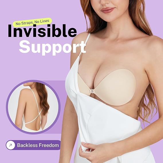 Invisible Strapless Sticky Bra Push up for Women, Ultra Adhesive Bra for Backless Dress, Cleavage Bra Lift Novelty Bras.Talla B