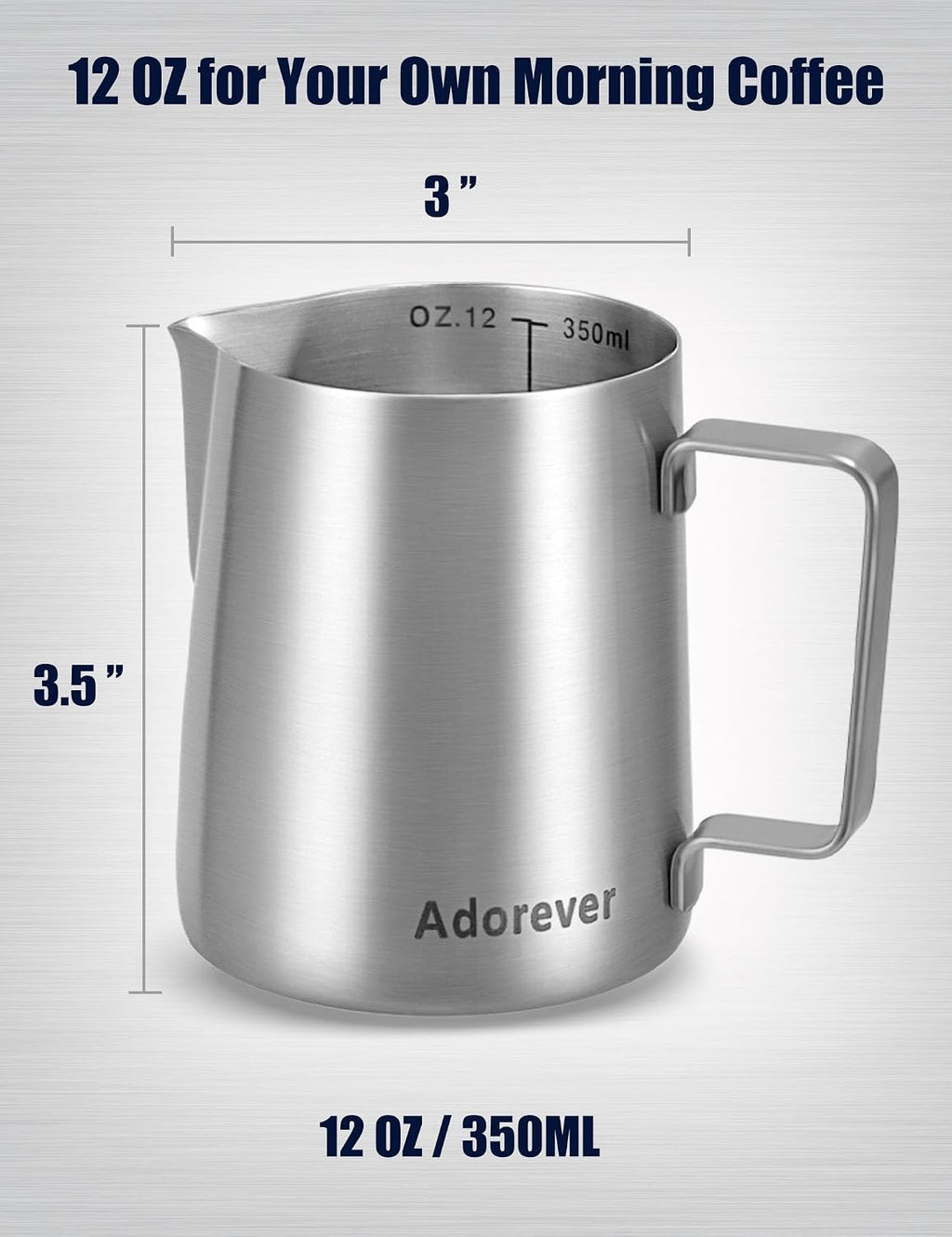 Adorever Jarra de espuma de leche, jarra de espuma de leche de acero inoxidable de 12 onzas, jarra de vaporizador de leche