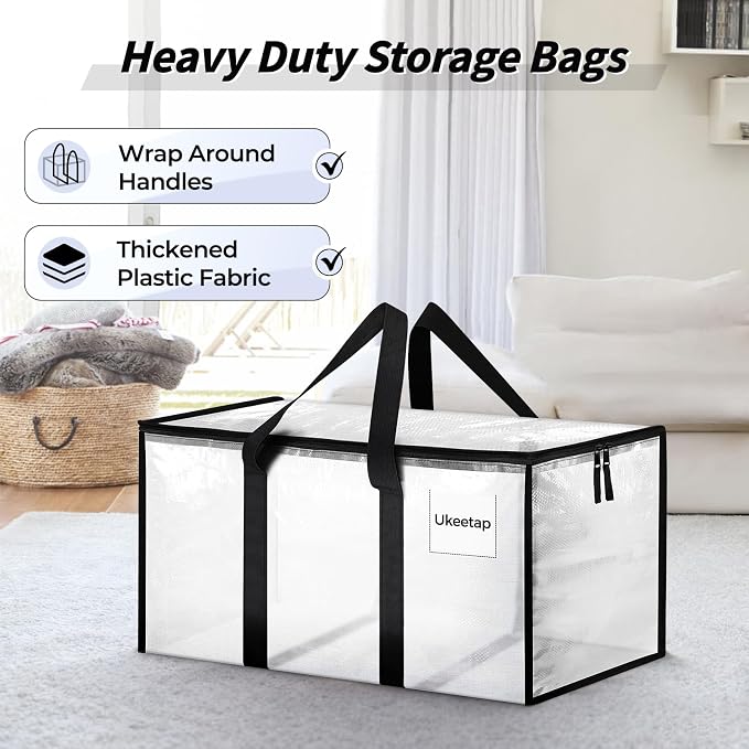 Bolsas de Mudanza Extra Grandes Ukeetap – 6 Pack, Transparentes con Tapa, Asas Reforzadas y Cremallera, 24 Galones