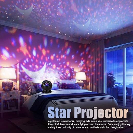 ⚠️ EL CABLE PRESENTA ROTO, NO AFECTA SU FUNCIONAMIENTO | Proyector de Cielo Estrellado, 8 Modos de Color, 4 Lámparas LED, Giratorio 360°