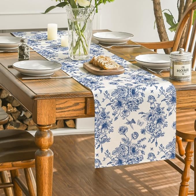 Artoid Mode - Camino de mesa floral azul marino primaveral chinoiserie, decoración de mesa de cocina y comedor estacional de verano para decoración de fiesta en el hogar, 13 x 72 pulgadas