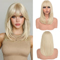 Haloo Peluca Bob Rubia con Flequillo | Largo a los Hombros, Lisa y Natural | Sintética Resistente al Calor | 16 pulgadas Rubio Platino