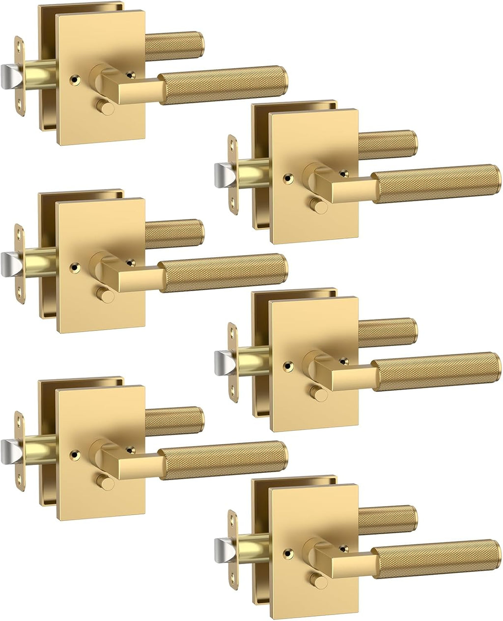 Paquete 6 Manijas de Puerta Privacía Bronce Champagne Asidrama, Palanca Puerta con Perillas Interior para Dormitorio o Baño, Manijas Resistentes con Cerraduras Puertas Izquierda Derecha