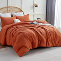 Juego de edredón CozyLux Terracotta Queen de 3 piezas, color naranja quemado, liso, transpirable, acolchado, suave y esponjoso, con edredón de plumón alternativo y 2 fundas de almohada para todas las estaciones. 