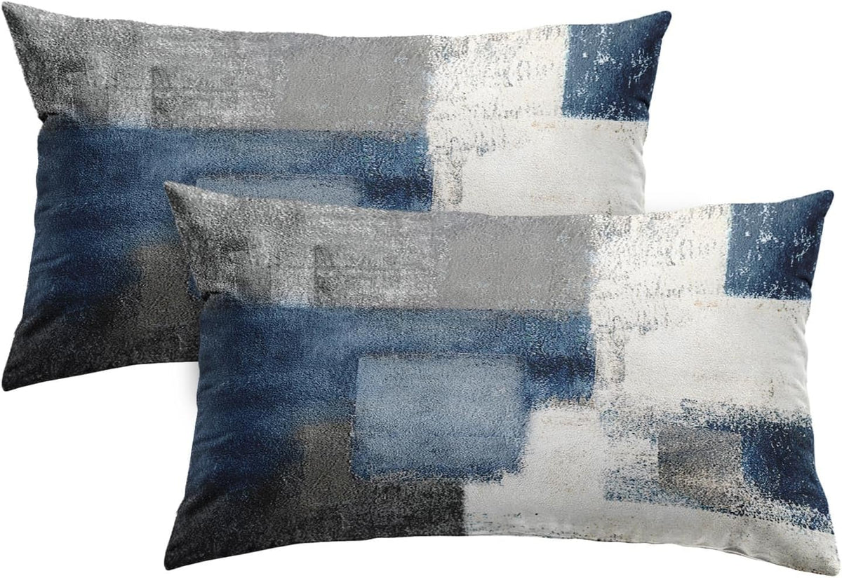Britimes Fundas de Cojin Decorativas 12x20 pulgadas 4 Piezas | Diseno de Pintura al Oleo Abstracta Azul y Blanco para Dormitorio y Sala