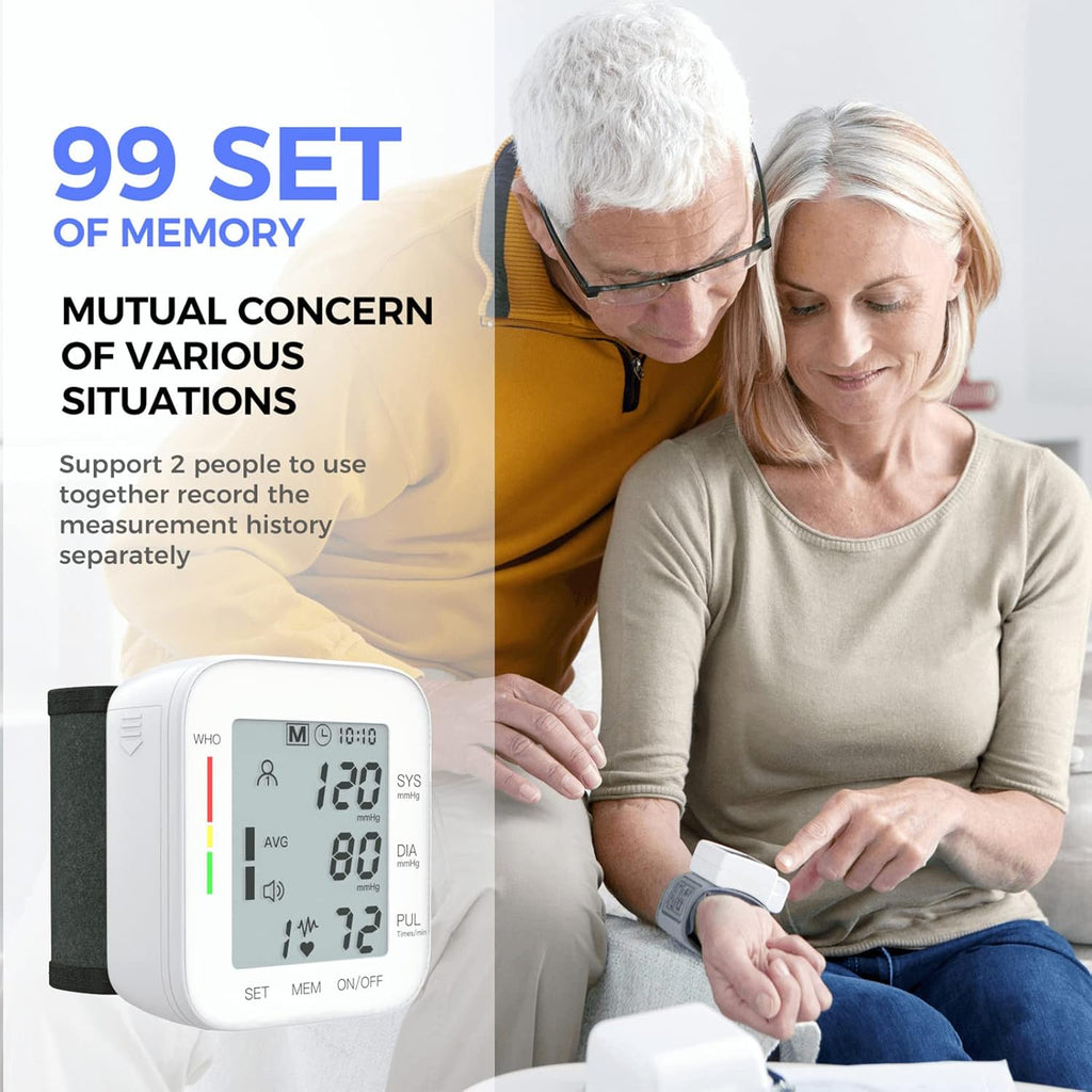 MMIZOO Monitor de Presión Arterial de Muñeca con Pantalla LCD — Memoria 99x2, Estuche Incluido (W1681)