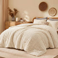 Quataly Juego de edredón Queen (3 piezas) – Edredón de forro polar beige similar a una nube (90 x 90 pulgadas) con 2 fundas de almohada, juego de cama de lujo para todas las estaciones