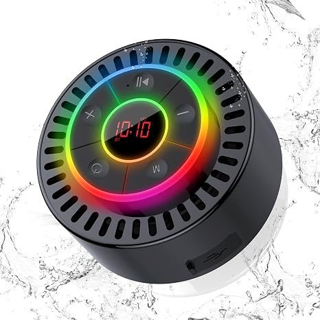 Altavoz Bluetooth, altavoz de ducha IPX7 impermeable, altavoces Bluetooth inalámbricos con graves intensos, altavoz portátil con luz LED, ventosa, tiempo de reproducción de 8 horas, para baño, fiesta