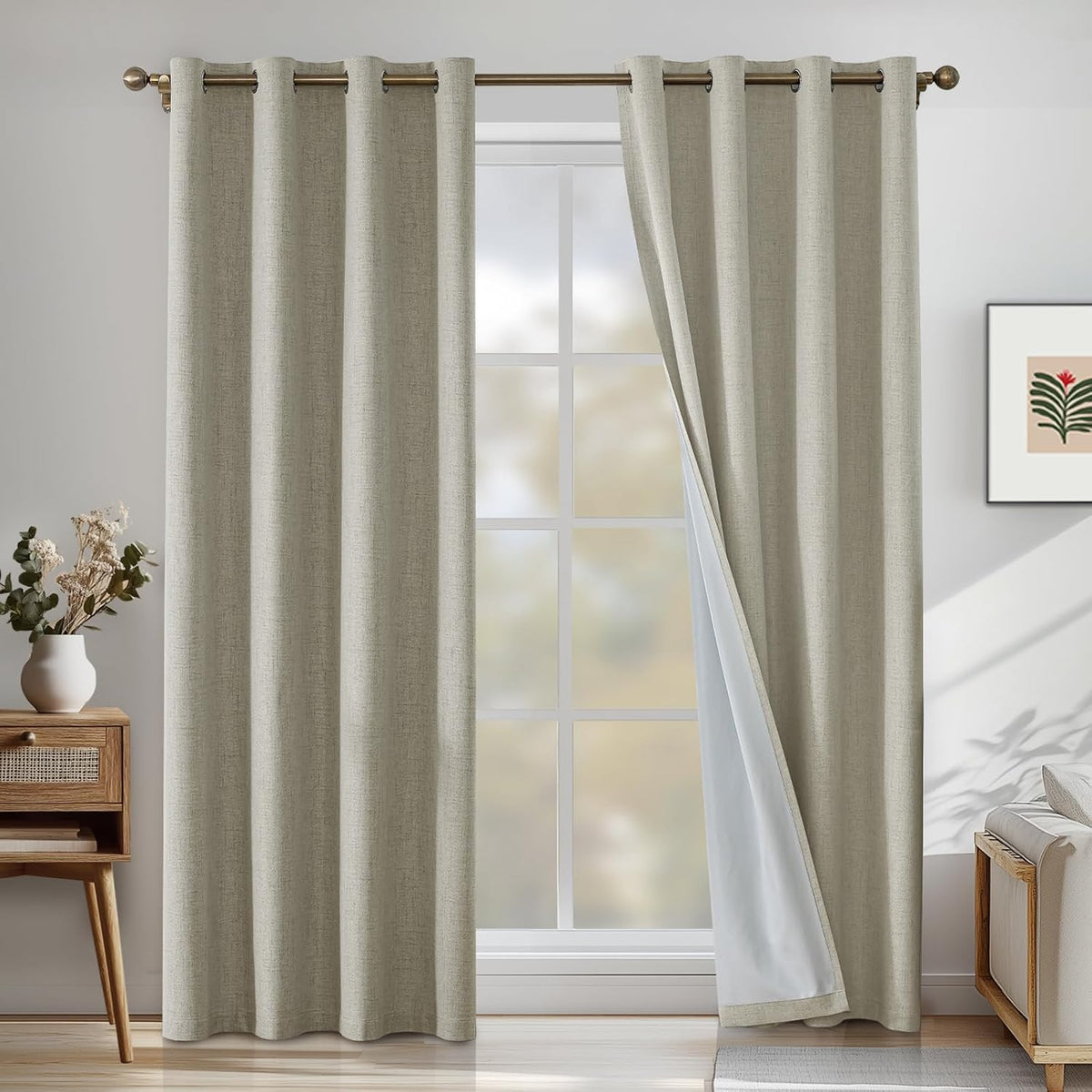 Cortinas opacas 100% de lino CYCMACO para dormitorio, cortinas que oscurecen la habitación para sala de estar, cortinas opacas de 108 pulgadas, cortinas extralargas con ojales, cortinas térmicas (2 paneles, color natural)
