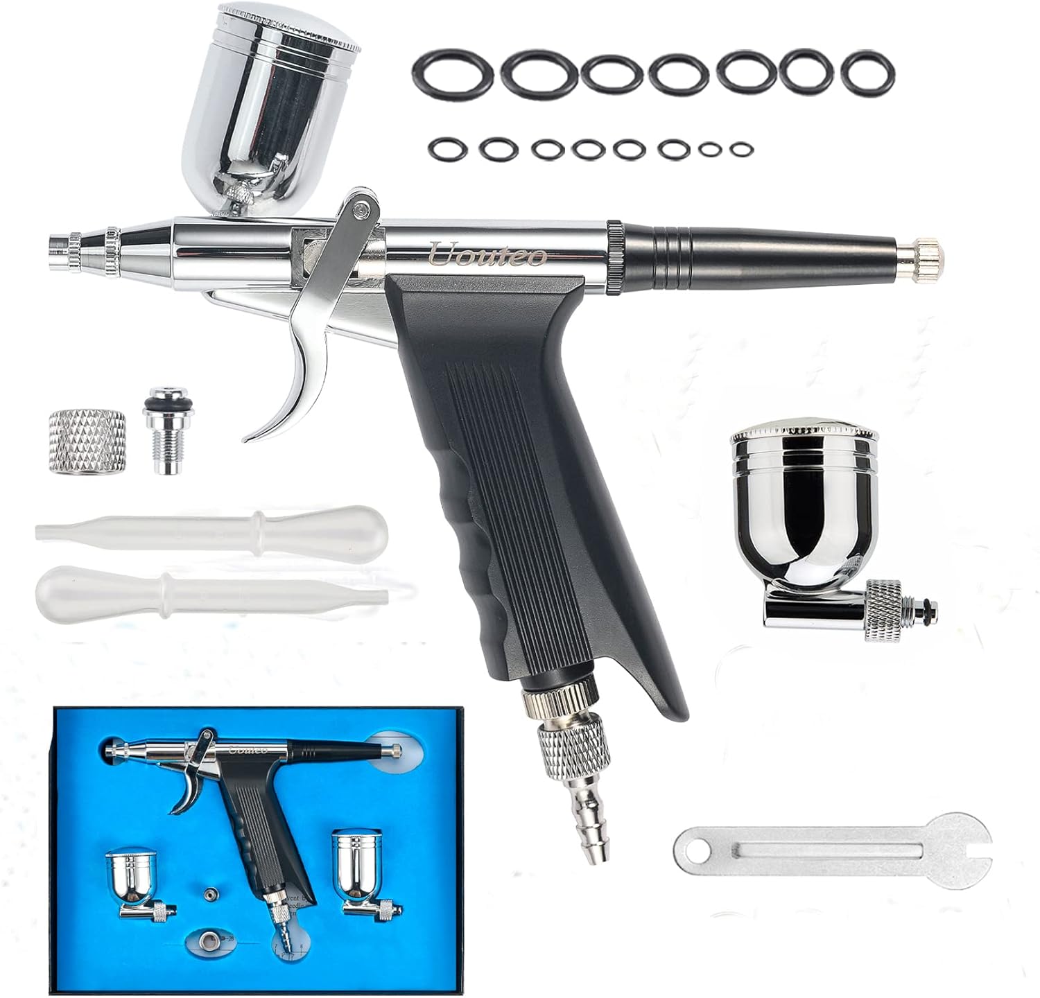 Uouteo Airbrush Trigger Gun Air Brush Gun with 0.3 mm Needles 7CC &10 CC Cup for Painting