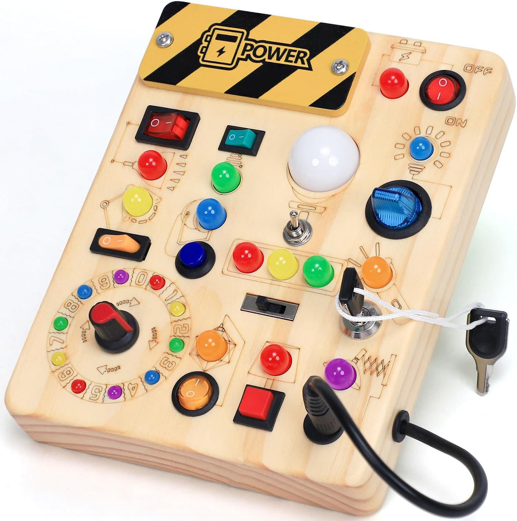 Tablero de actividades con interruptores de luz LED, juguetes Montessori