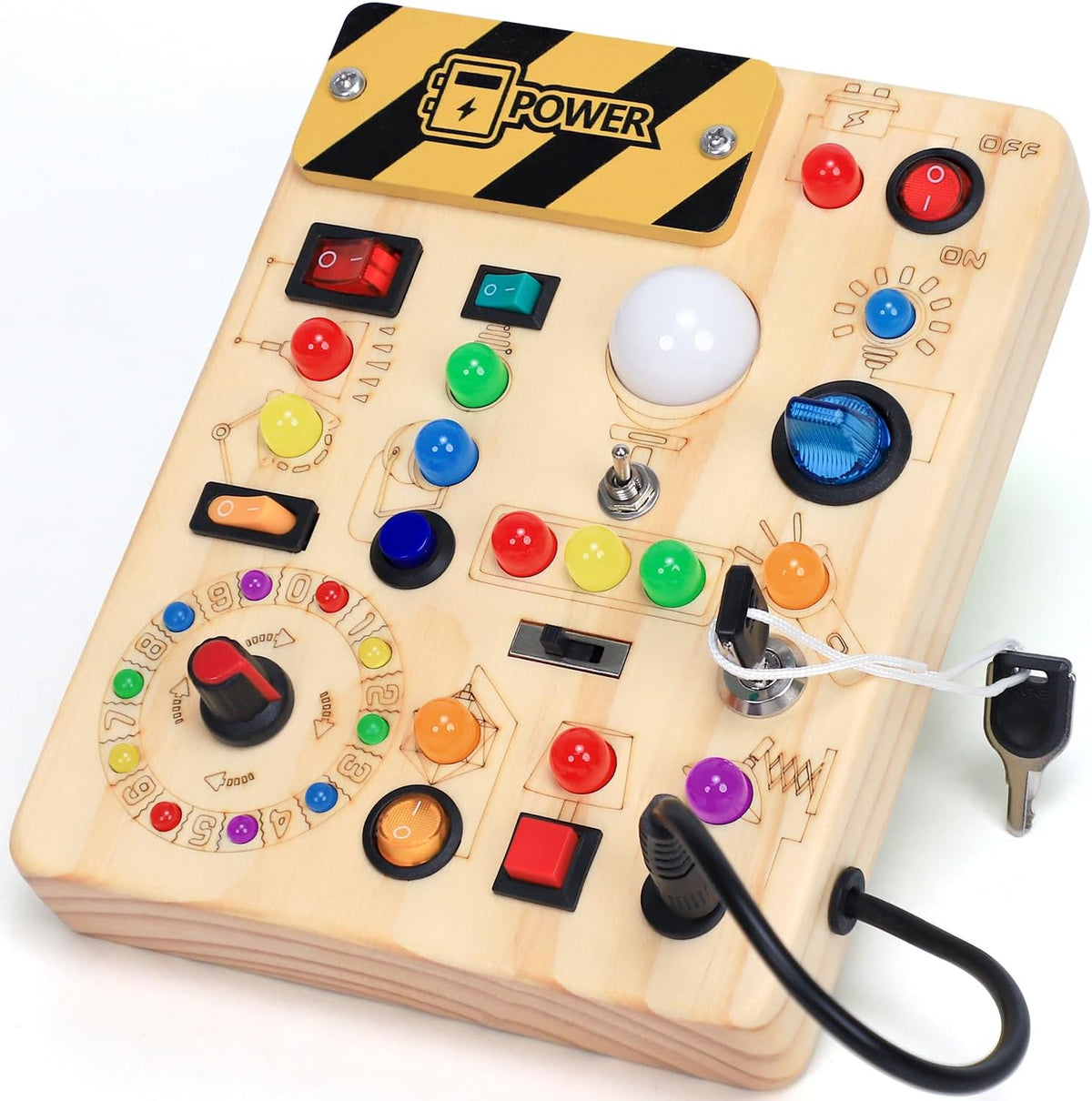 Tablero de actividades con interruptores de luz LED, juguetes Montessori
