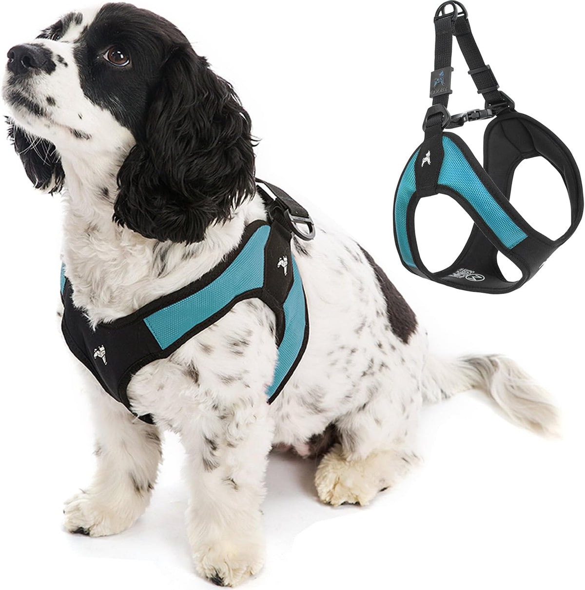 Arnes Gooby Escape Free Easy Fit | Para Perros Pequenos que se Escapan del Arnes | Tipo Step-in | Turquesa | Mediano