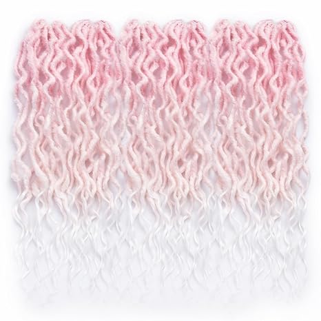 Extensiones Faux Locs Crochet 61 cm – Locs Suaves con Puntas Rizadas Bohémias, 6 Paquetes, Rosa/Blanco