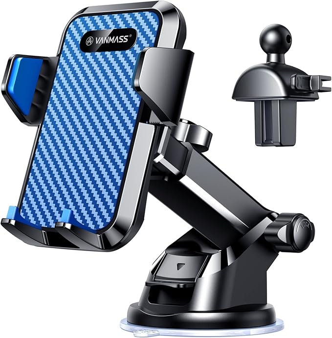 VANMASS 【Patentes y Certificados de Seguridad Soporte Movil Coche 2025【29+KG Succión Protección Militar】 Teléfono Salpicadero Parabrisas Ventilación para iPhone 16 15 Pro MAX Samsung, Azul